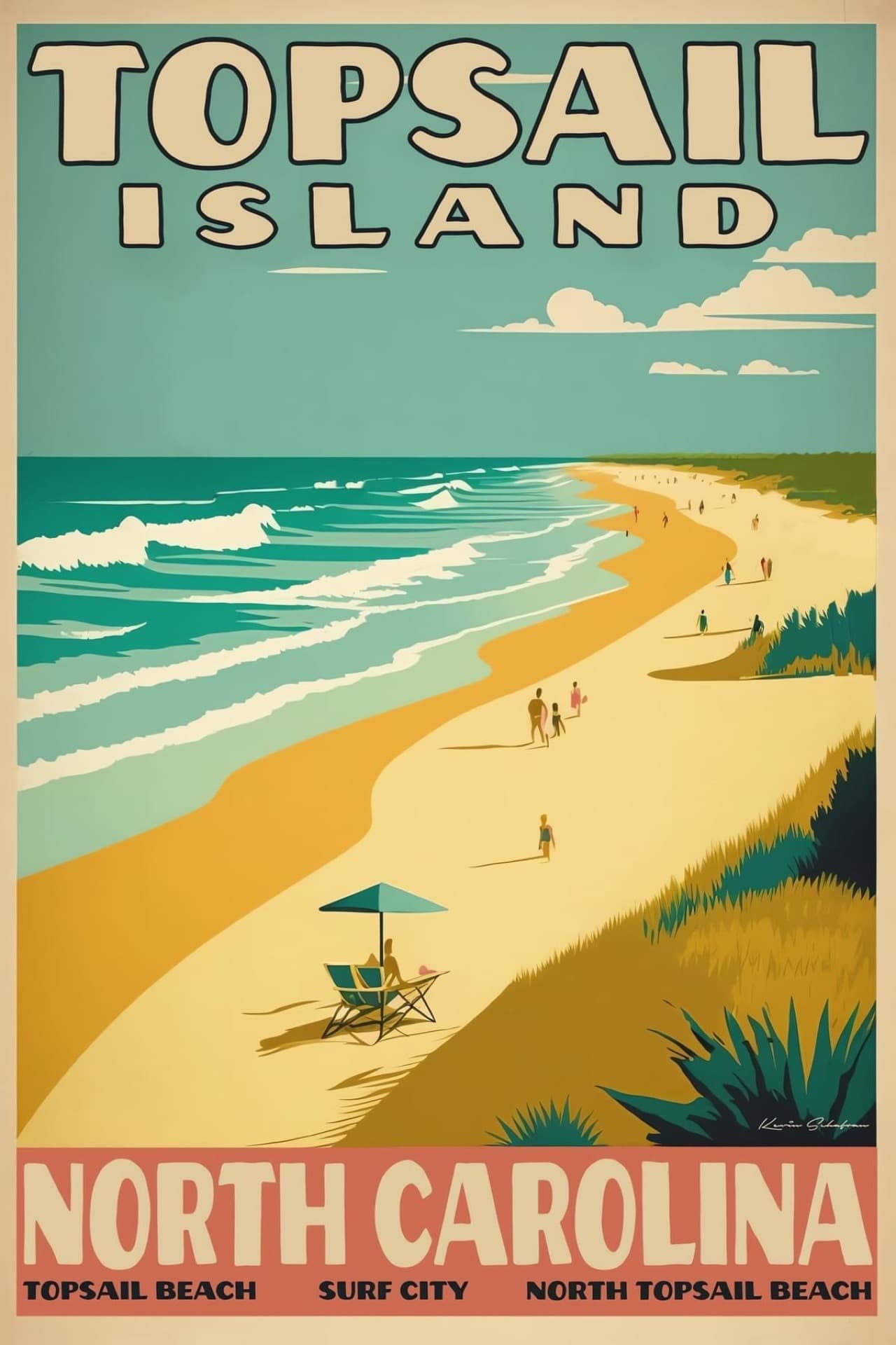 Vintage-style Topsail Island, North Carolina travel poster